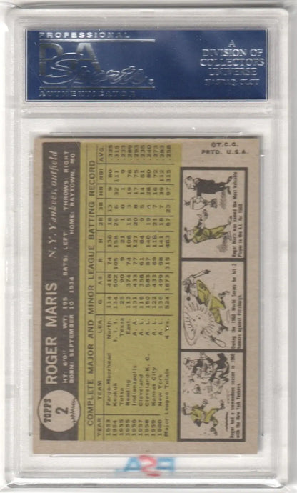 Baseball card encased in protective holder for Roger Maris 1961 Topps, Columbia Hobby