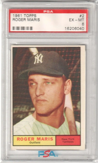 PSA-graded 1961 Topps Roger Maris baseball card, New York Yankees, available at Columbia Hobby