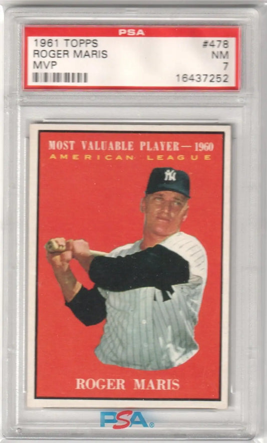 PSA-graded 1961 Topps Roger Maris MVP baseball card in case, single cards from Columbia Hobby