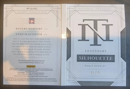 Rogers Hornsby Enos Slaughter 2020 Panini National Treasures Dual Jersey Booklet 07/10