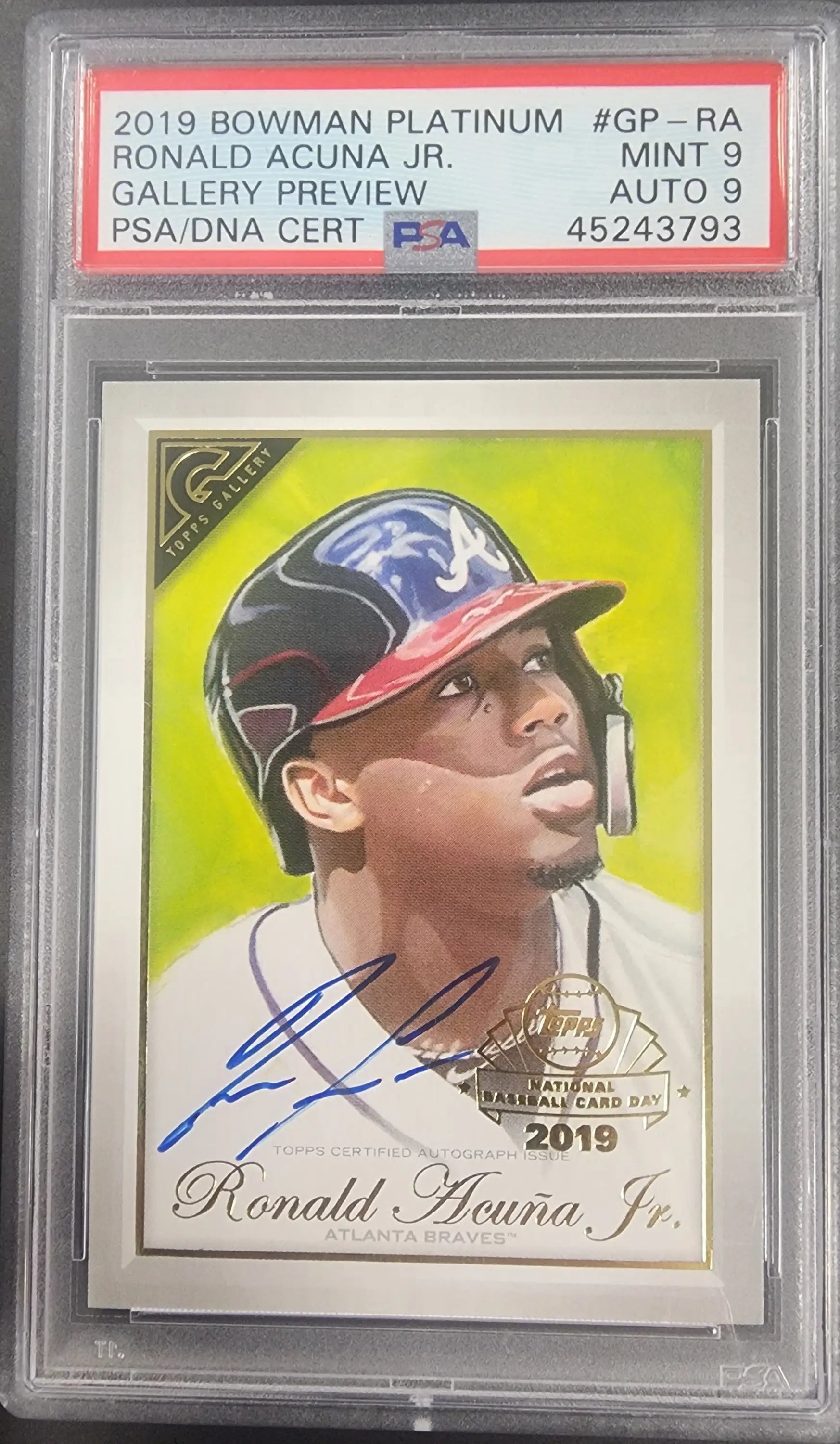 PSA-graded Ronald Acuna Jr. 2019 Bowman Platinum Gallery Autographed Card in Case