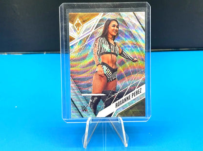 Holographic Roxanne Perez trading card in protective case from Panini Chronicles WWE