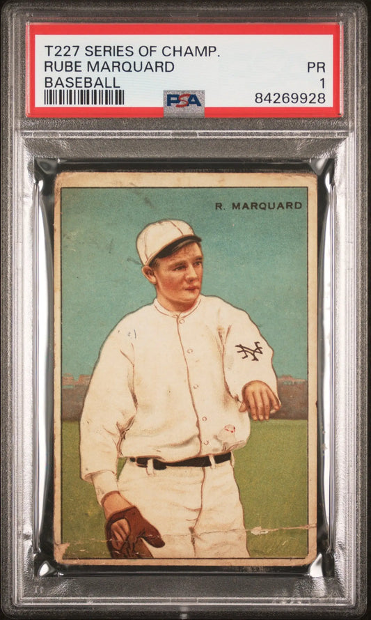 Rube Marquard 1912 T227 Series Of Champions Baseball PSA graded card in white uniform