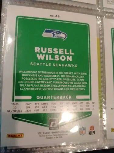 Russell Wilson trading card photo variation 2021 Panini Donruss #28 Seahawks