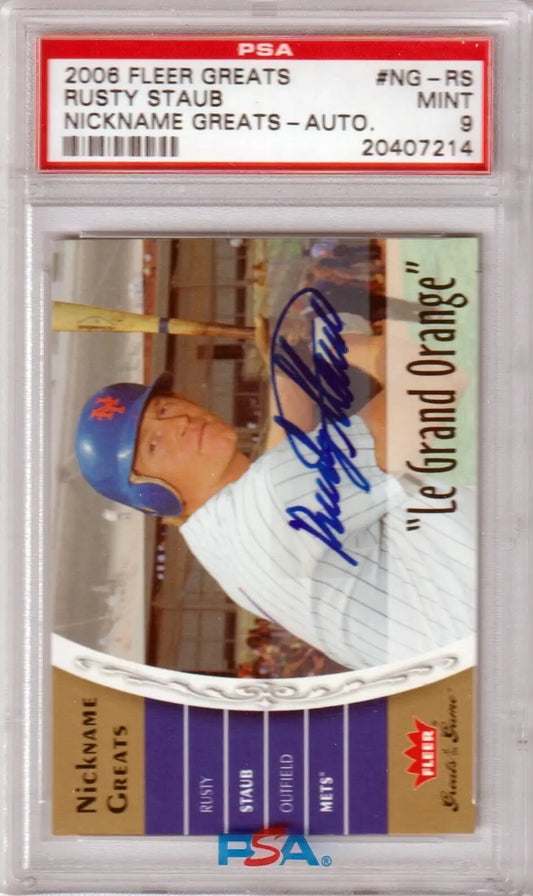 PSA-graded autographed Rusty Staub 2006 Fleer Greats baseball card from Columbia Hobby