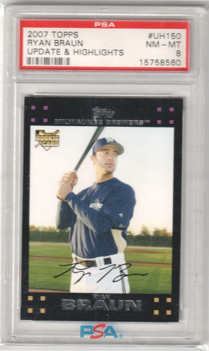 PSA-graded Ryan Braun 2007 Topps Update Rookie card in batting stance for Columbia Hobby