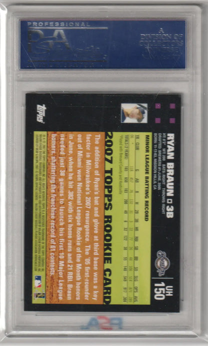 Ryan Braun 2007 Topps Update Rookie card in protective case showcasing player stats