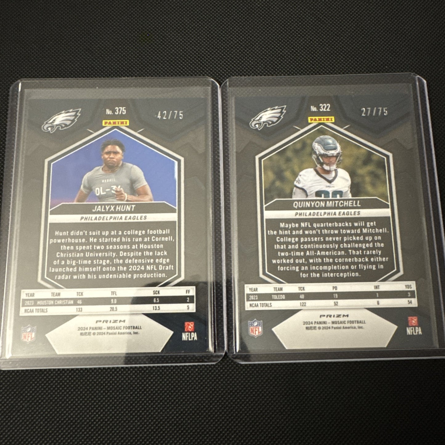 2024 Mosaic Eagles Rookie Blue Disco Card Lot /75, Hunt/Mitchell