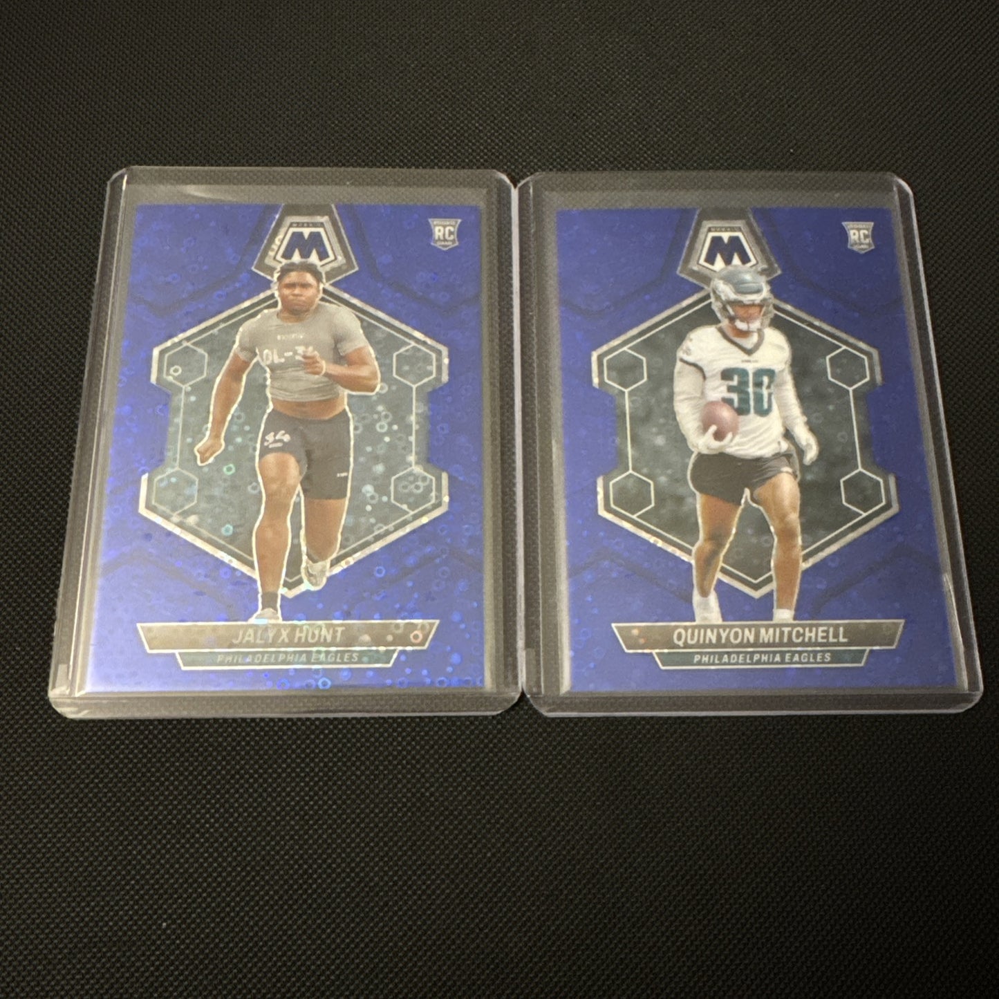 2024 Mosaic Eagles Rookie Blue Disco Card Lot /75, Hunt/Mitchell