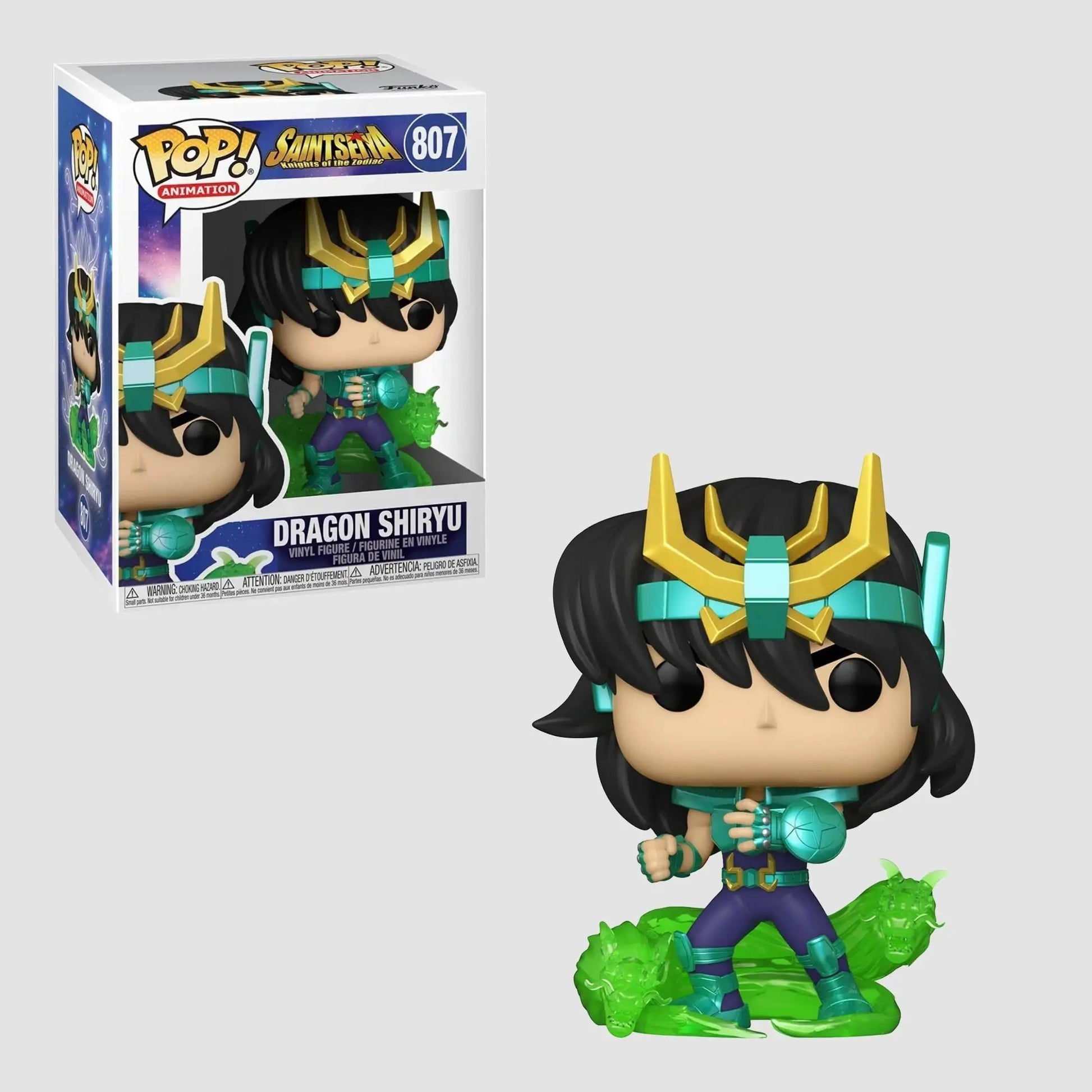 Saint Seiya Dragon Shiryu Funko Pop in battle stance with green energy effects