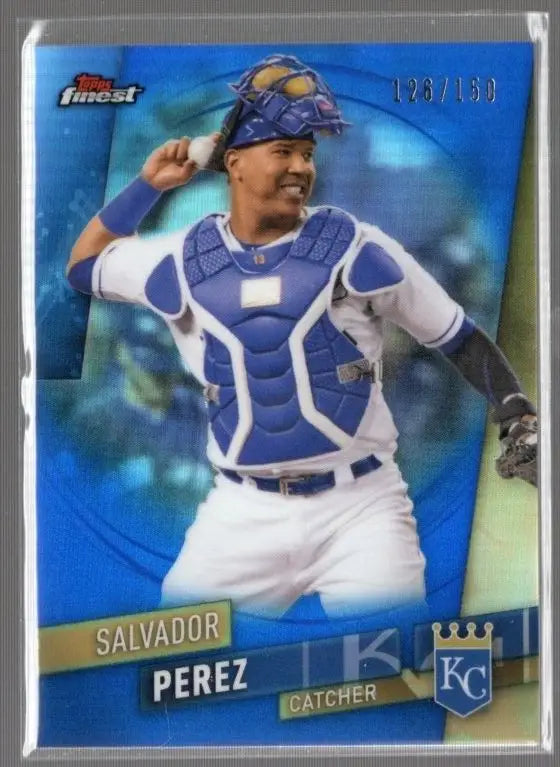 Salvador Perez 2019 Topps Finest Blue Refractor SP 126/150 Royals Color Match Card