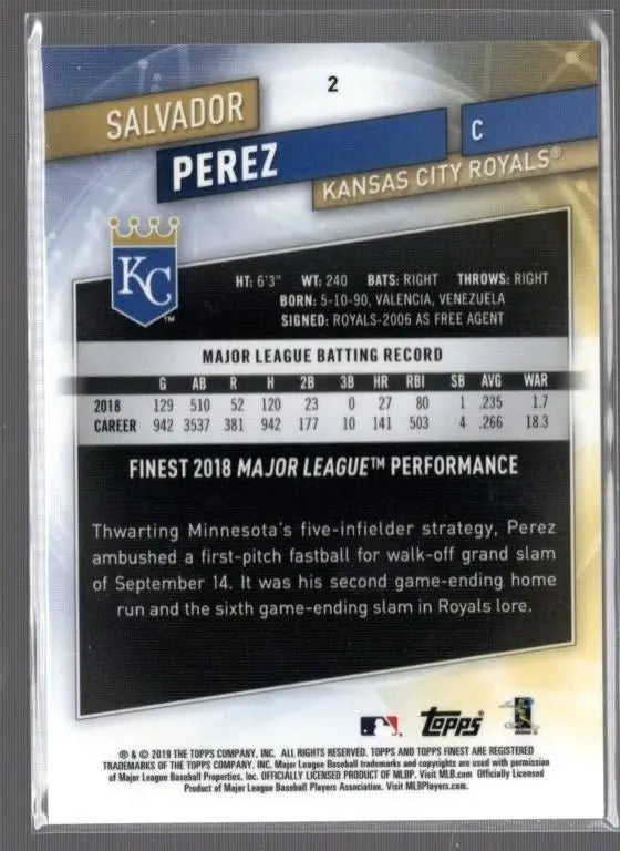 Salvador Perez 2019 Topps Finest Blue Refractor SP Royals Color Match Baseball Card