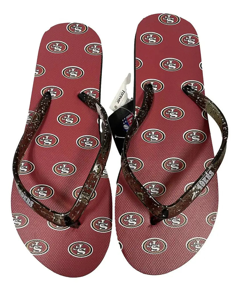 San Francisco 49ers Glitter Thong Flip Flops in women’s size with team logo pattern