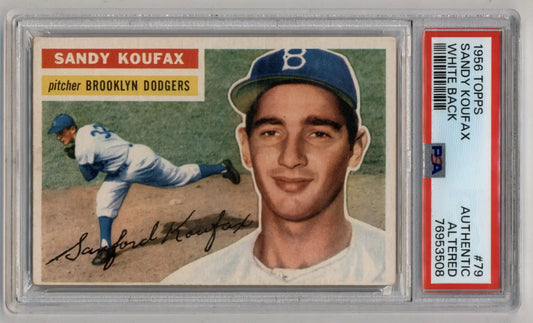 Vintage 1956 Topps White Back Sandy Koufax card in PSA Authentic Altered case