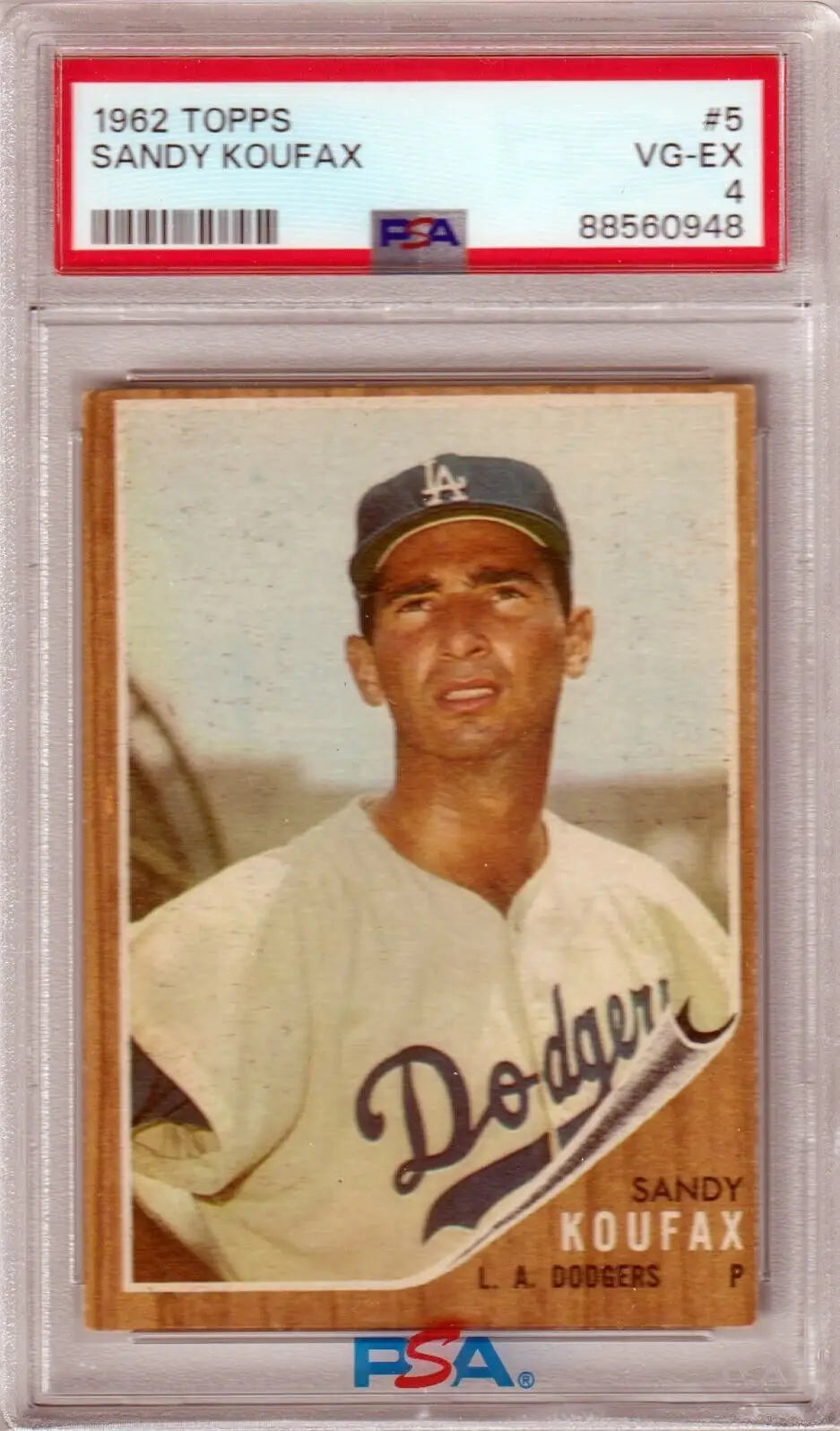 PSA-graded 1962 Topps Sandy Koufax Dodgers card in case - single cards with free shipping