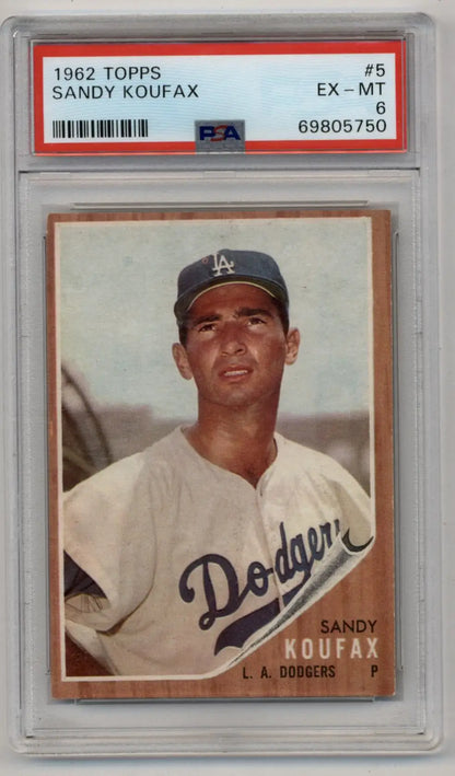 Sandy Koufax 1962 Topps #5 PSA 6 Excellent Mint baseball card for trading cards collectors