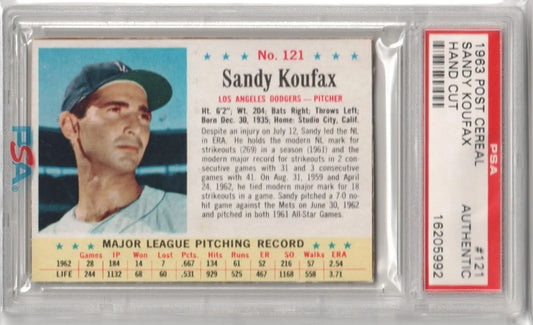 Vintage Sandy Koufax 1963 Post Cereal baseball card in protective case for sale