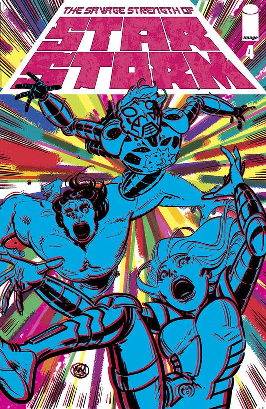 Comic book cover of Savage Strength Of Starstorm #4 with vibrant blue characters in action