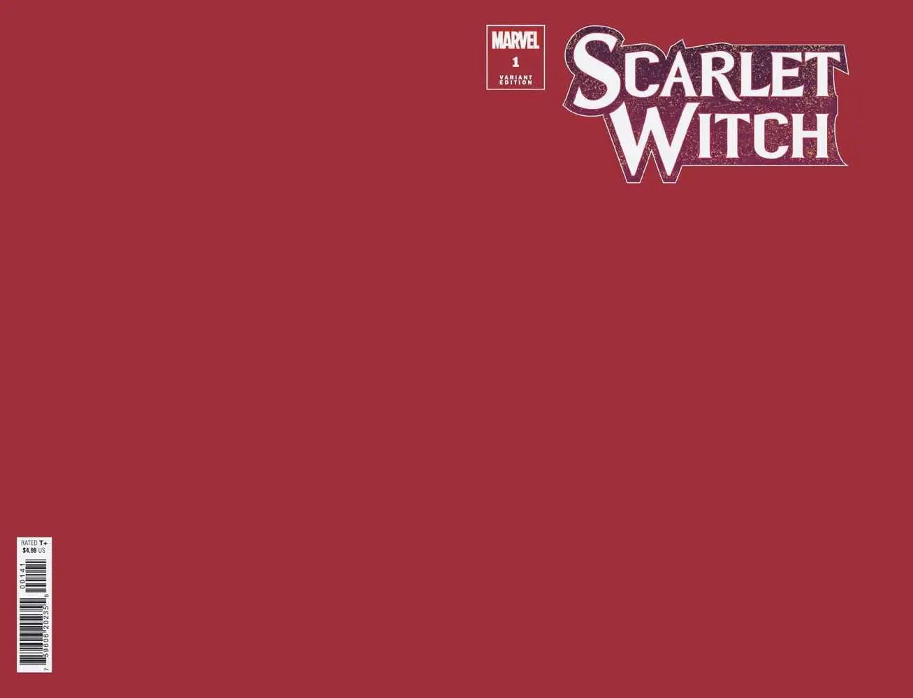 Solid red comic book cover featuring Scarlet Witch logo for trading cards collection