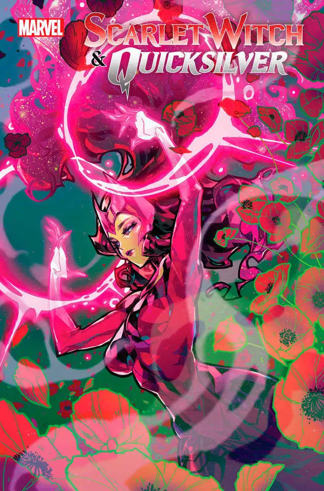 Scarlet Witch comic book cover with pink and green magic, part of trading cards collection