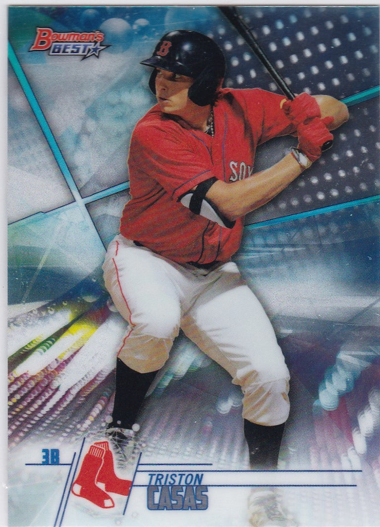 Baseball trading card of Triston Casas Boston Red Sox in batting stance Bowmans Best Prospects