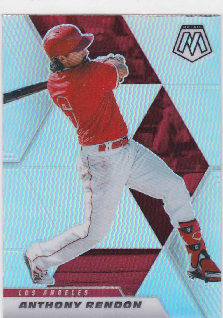 Baseball trading card of Anthony Rendon in red uniform, 2021 Panini Mosaic Silver Prizm