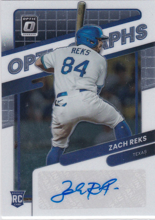 Baseball trading card of Zach Reks RC Auto with autograph for Texas Rangers