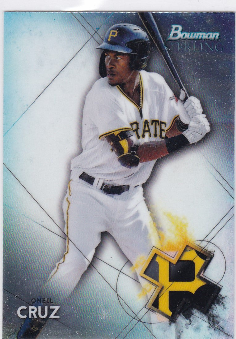 Baseball card of Oneil Cruz, Prospects Pittsburgh Pirates player in white home uniform