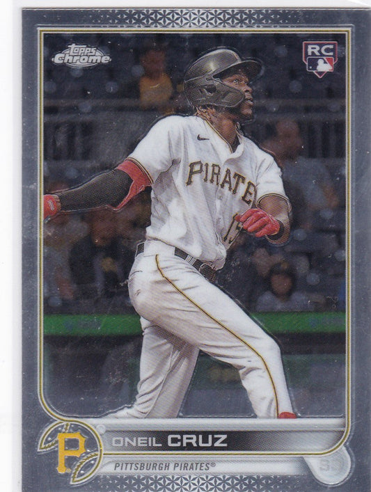 Baseball card of Oneil Cruz RC in Pittsburgh Pirates uniform from Topps Sonic Chrome