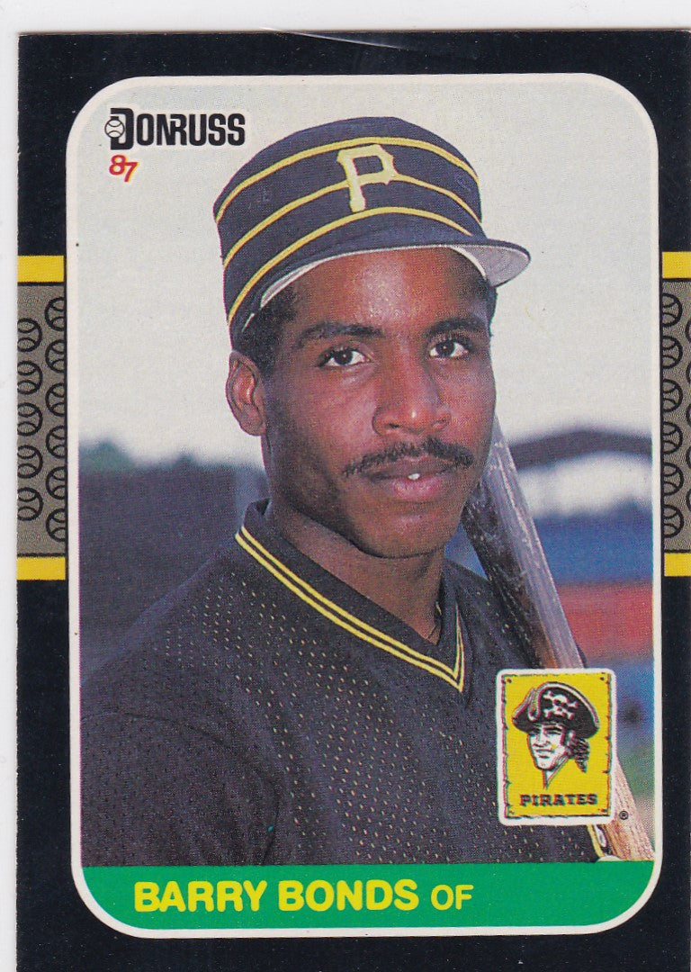 1987 Donruss Barry Bonds RC Pittsburgh Pirates outfielder in black jersey and cap