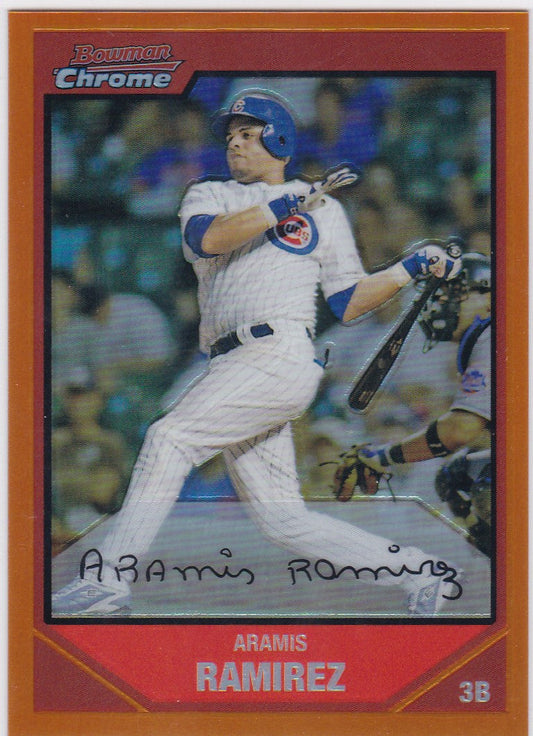 Orange-bordered 2007 Bowman Chrome Refractor card of Aramis Ramirez for Chicago Cubs