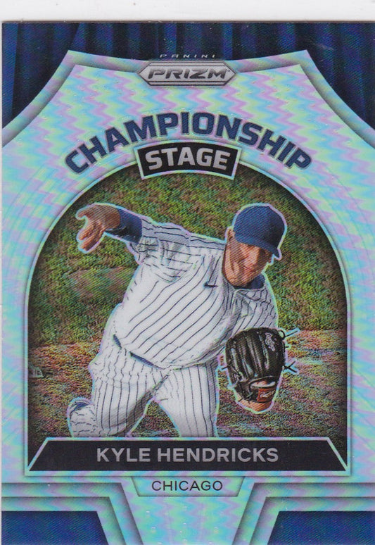 Holographic baseball card of Kyle Hendricks Championship Stage Chicago Cubs pitcher