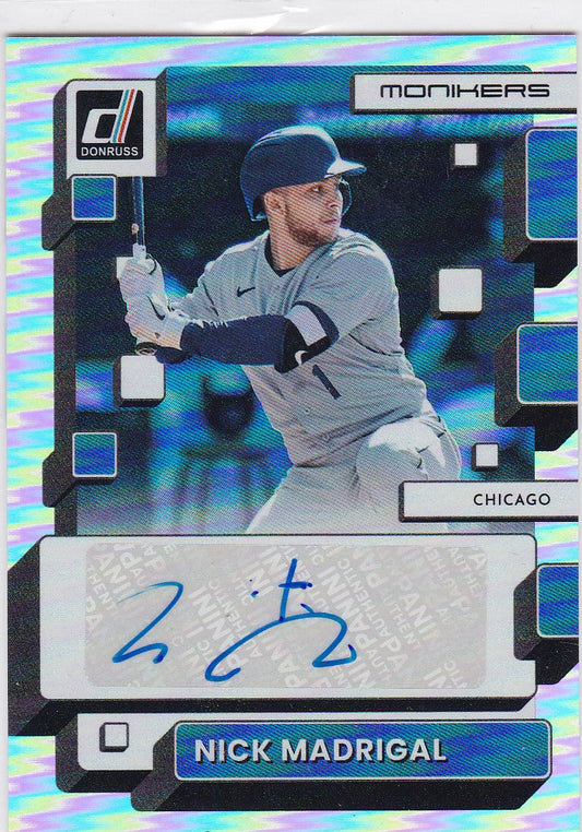 Holographic Nick Madrigal Auto Monikers Chicago Cubs baseball card with autograph