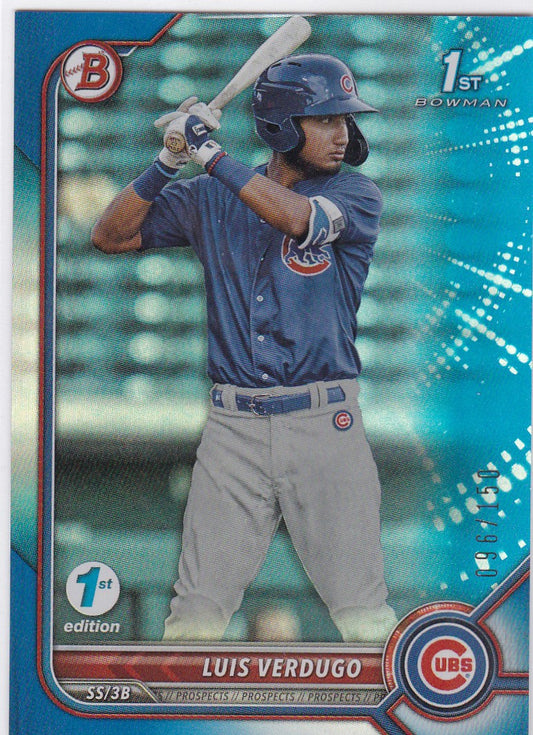 Baseball card of Chicago Cubs player Luis Verdugo in 2022 Bowman 1st Edition