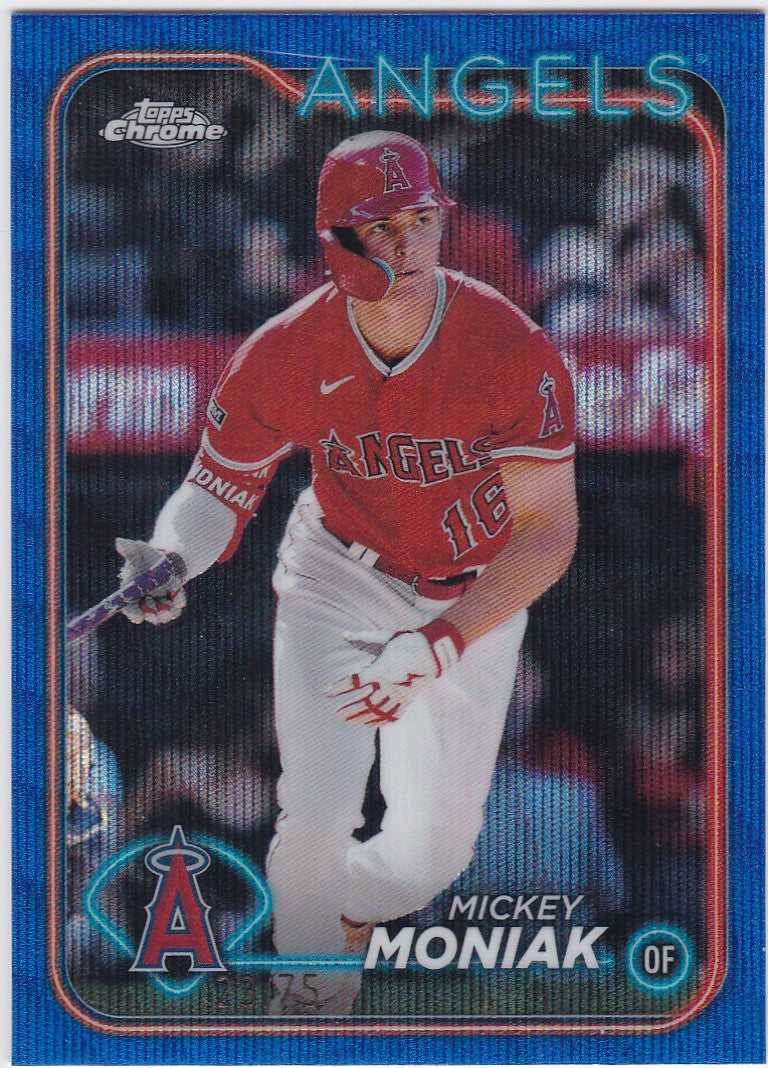 Baseball card of Mickey Moniak Blue for Los Angeles Angels from Topps Chrome 2024