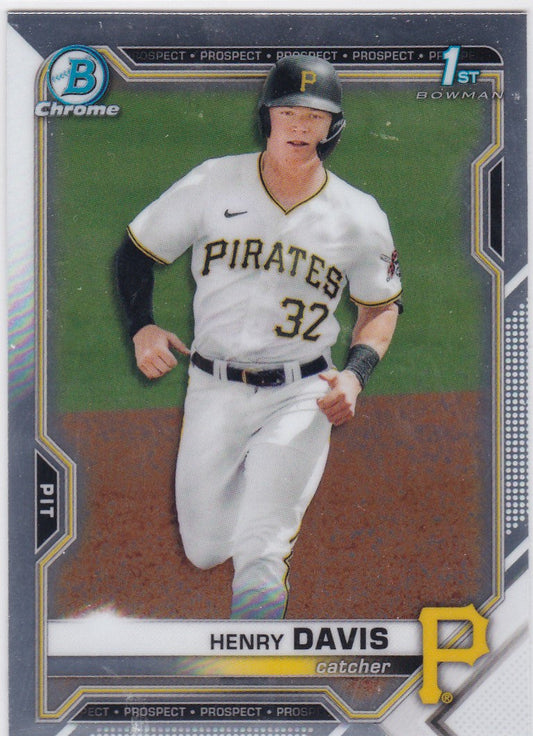 Bowman Chrome baseball card of Henry Davis 1st Bowman Pittsburgh Pirates player number 32