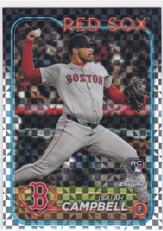 Campbell RC Boston Topps Chrome card with holographic pattern featuring Red Sox pitcher