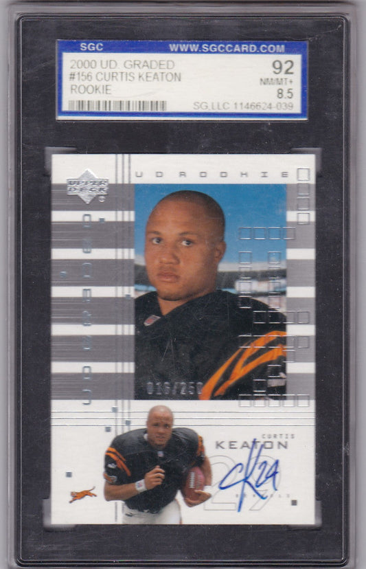 Graded Curtis Keaton RC Auto card featuring Bengals player in black jersey with autograph