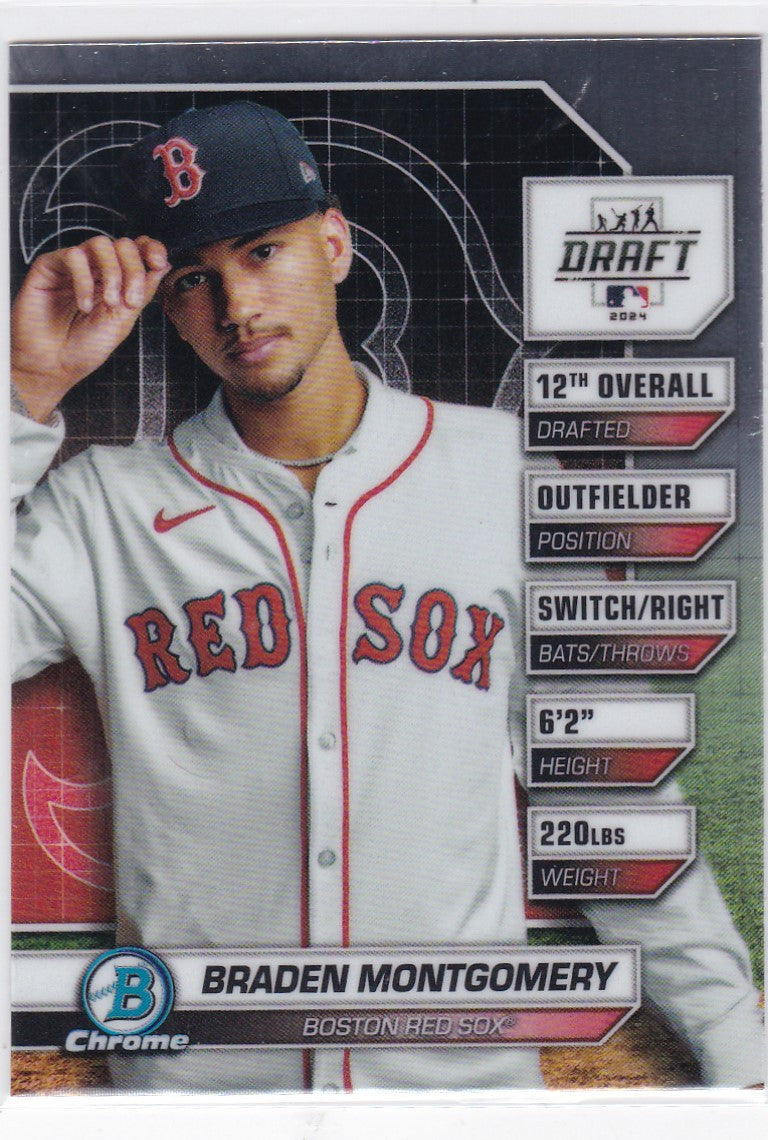 Baseball card of Braden Montgomery Draft Night Insert for Boston Red Sox in jersey