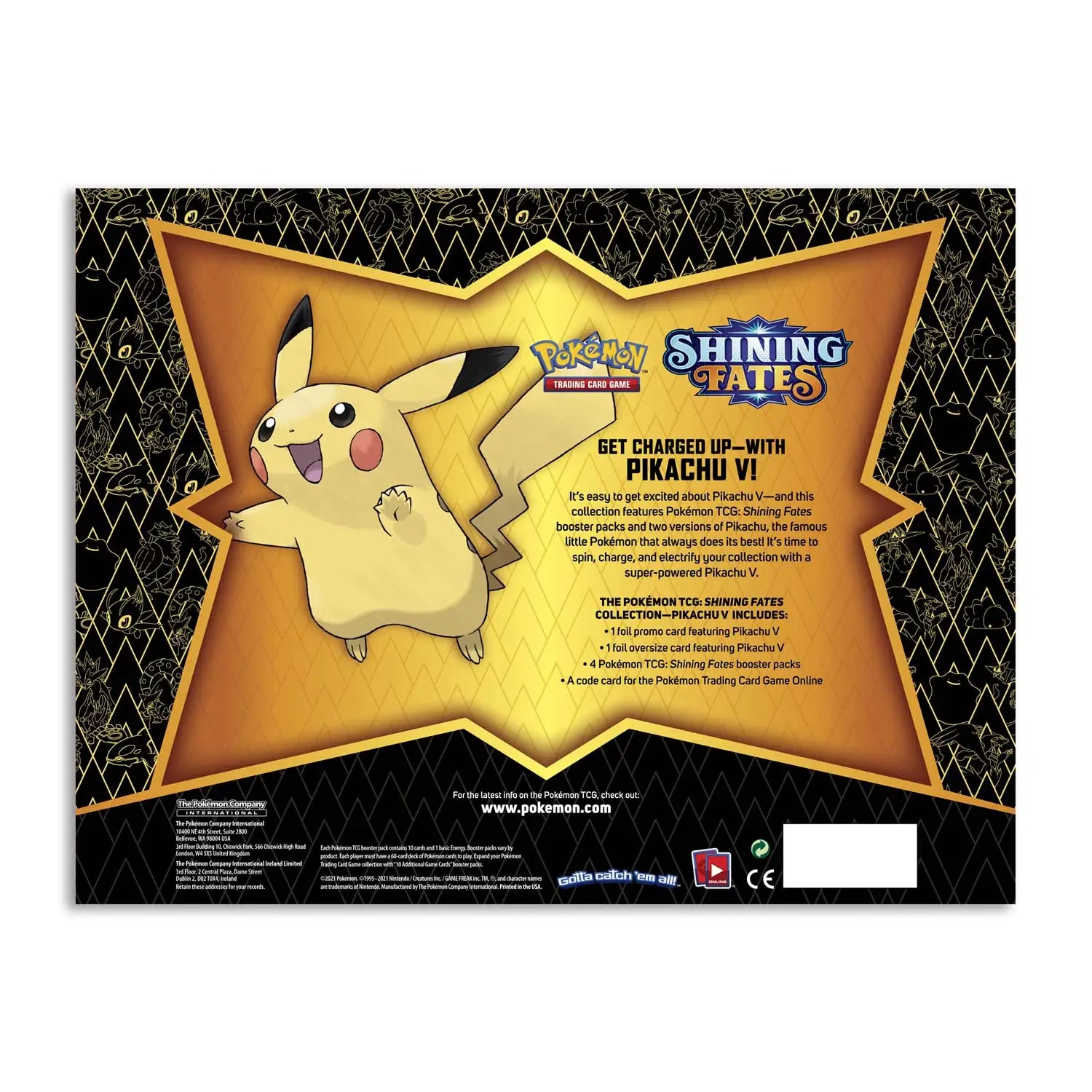 Promotional advertisement for Shining Fates Collection featuring Pikachu TCG art