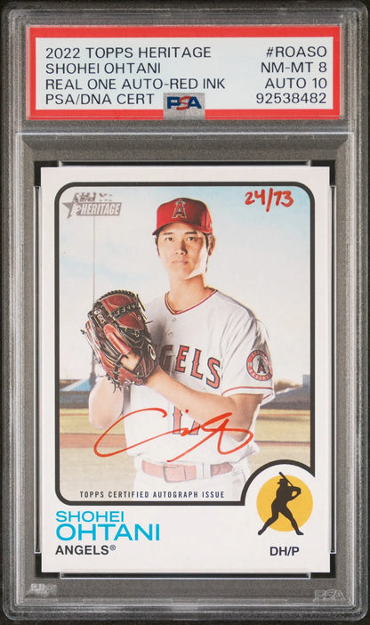 PSA-graded Shohei Ohtani 2022 Topps Heritage Real One Red Ink Auto baseball card