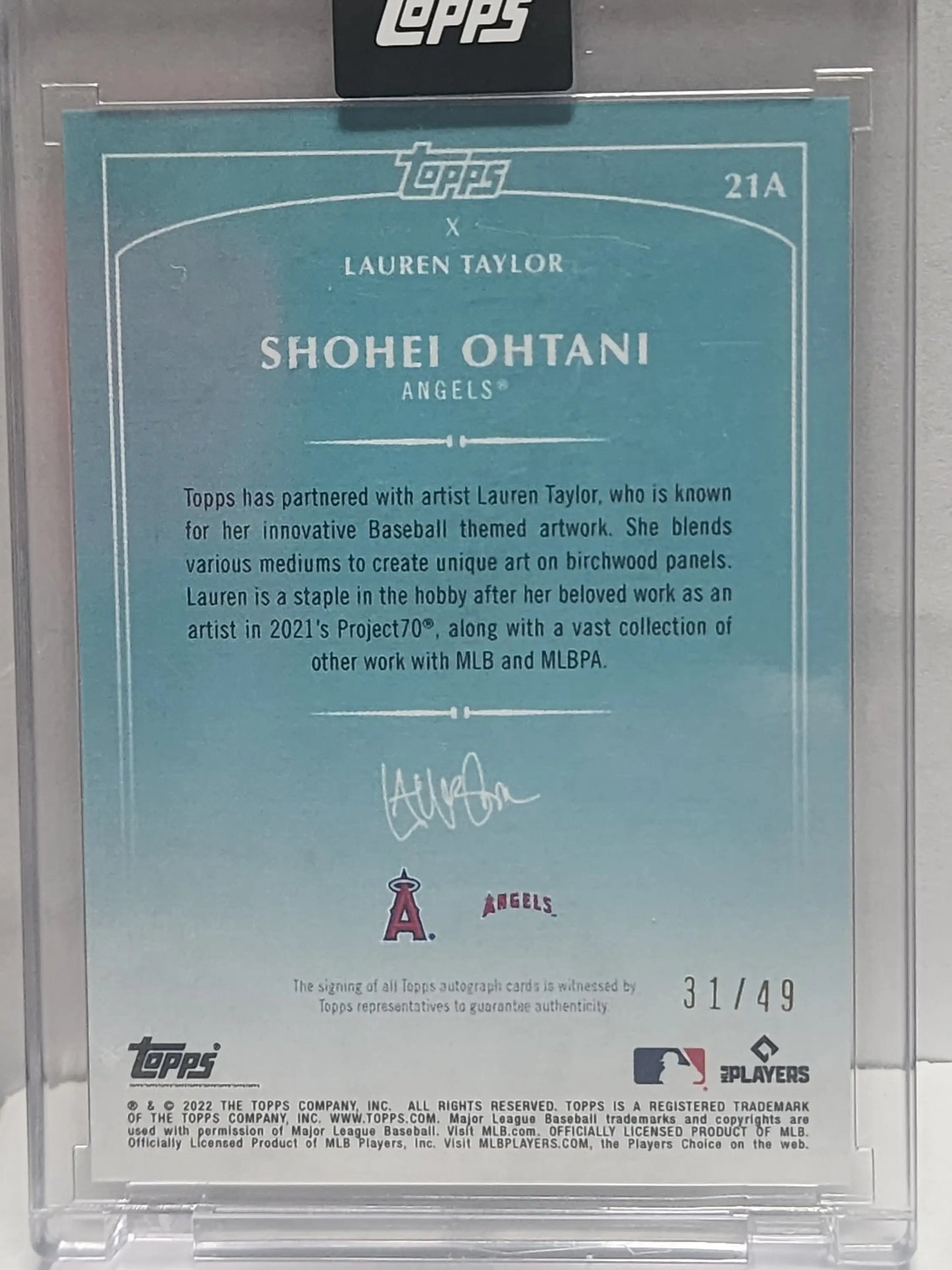 Topps baseball card featuring Shohei Ohtani artwork, numbered 31/99 from Toppz X Lauren Taylor