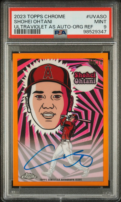 PSA-graded Shohei Ohtani 2023 Topps Chrome Ultraviolet Orange Auto with vibrant design