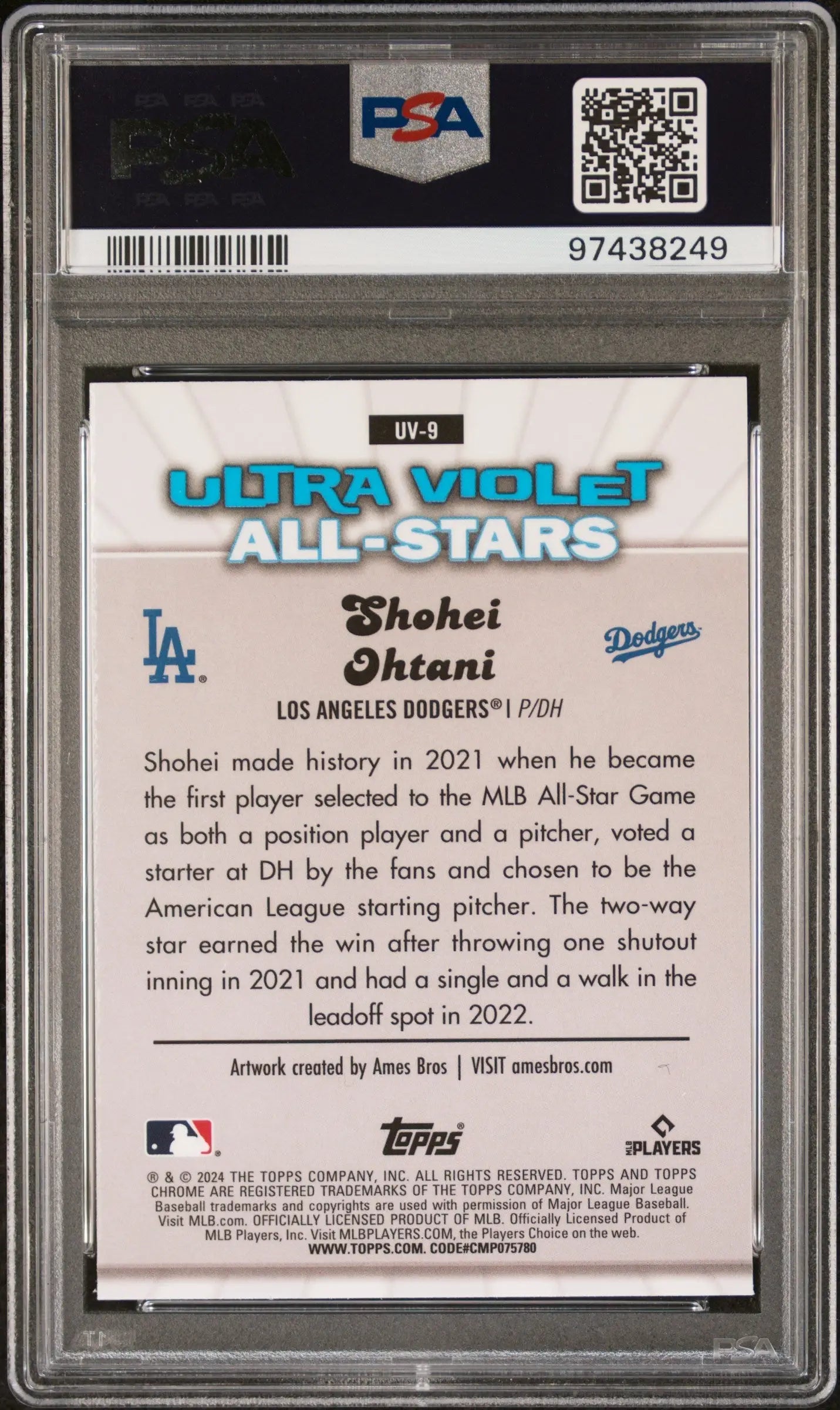 Shohei Ohtani 2024 Topps Chrome Ultraviolet card in PSA 10 grading holder