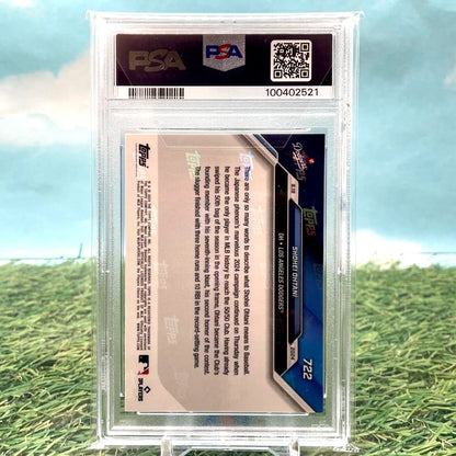 Shohei Ohtani baseball card in PSA case, featuring Los Angeles Dodgers, 2024 Topps Now