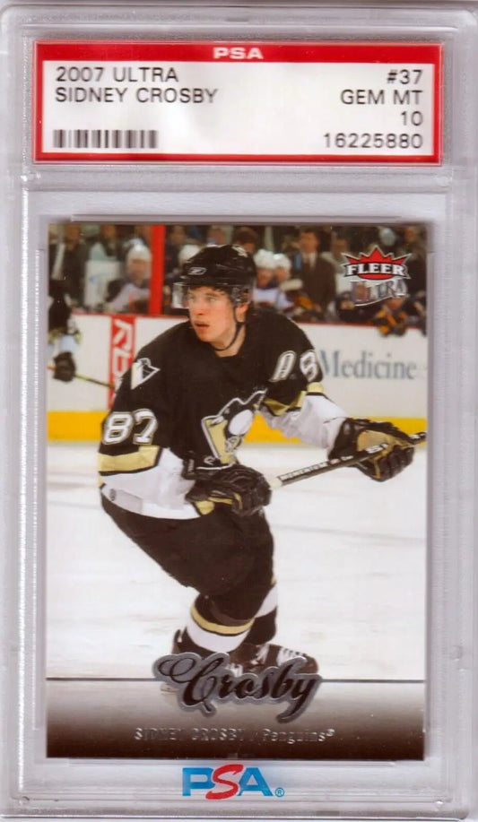 PSA-graded 2007 Ultra Sidney Crosby hockey card in black and white, Columbia Hobby