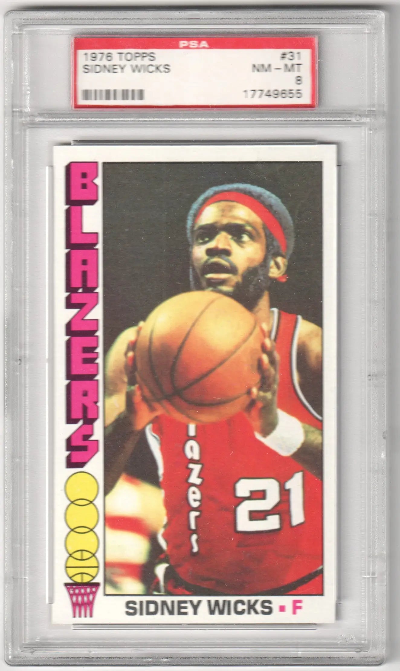 PSA graded 1974 Topps Sidney Wicks trading card in red uniform for Columbia Hobby