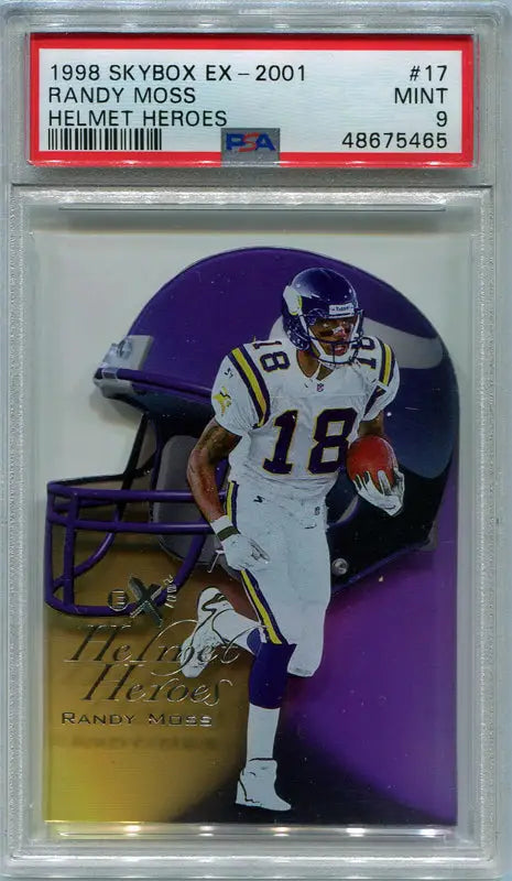 Graded Skybox EX 2001 trading card of Randy Moss in Minnesota Vikings uniform 18