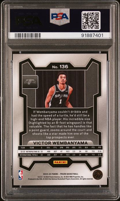 Victor Wembanyama 2023 Panini Prizm #136 PSA 10 Gem Mint basketball card image