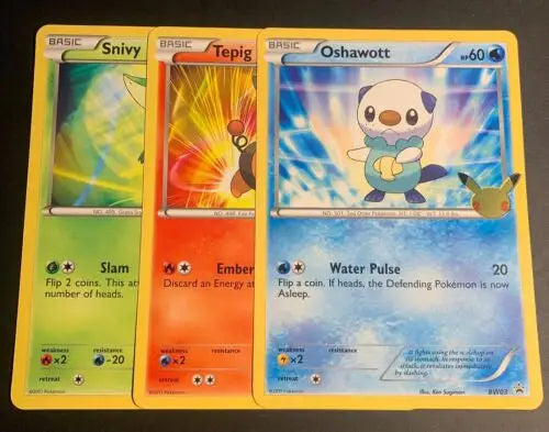 Snivy Tepig Oshawott Jumbo First Partner cards featuring Tepig and Oshawott BW01